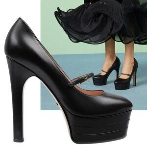 GUCCI SHOES ANGEL MARY JANE PLATFORM HIGH HEEL LEATHER PUMPS sz IT 39.5 / US 9.5
